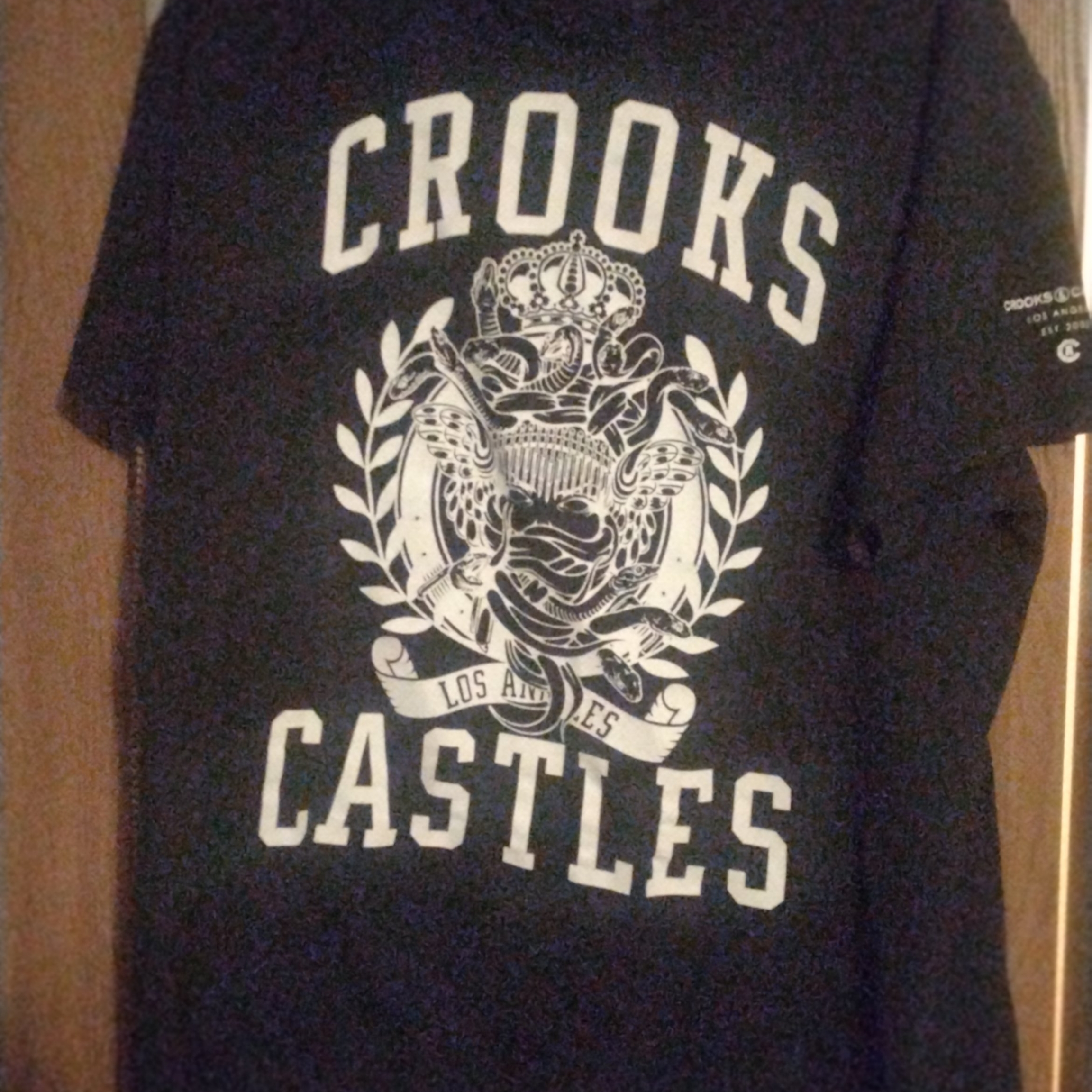 Crooks  Castles Black Tshirt With White Crest Graphic  Xl